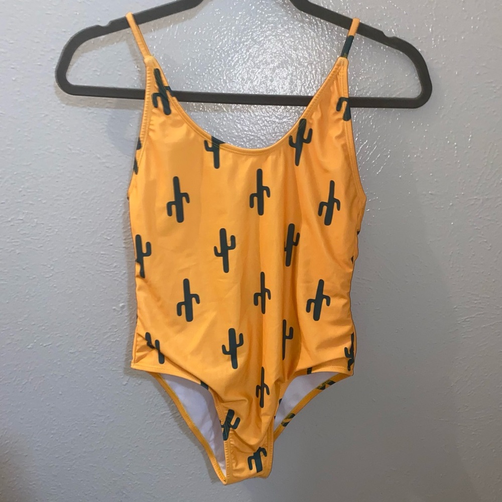 Golden yellow cactus one piece swimsuit.